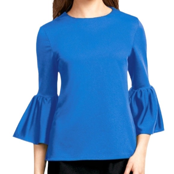 Jane and Delancey Blue Blouse Size Small Cotton 3/4 Bell Sleeve - Picture 1 of 12